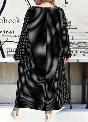 Черное кэжуал платье а-силуэт SHEIN в клетку