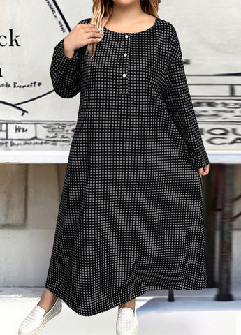 Черное кэжуал платье а-силуэт SHEIN в клетку