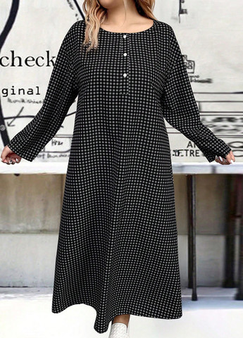 Черное кэжуал платье а-силуэт SHEIN в клетку