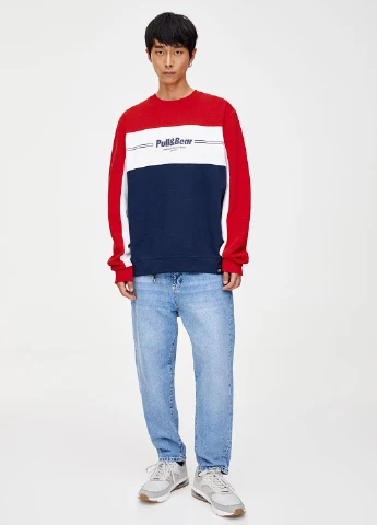 Комбинированный свитшот Pull & Bear надпись без декора (252197391)