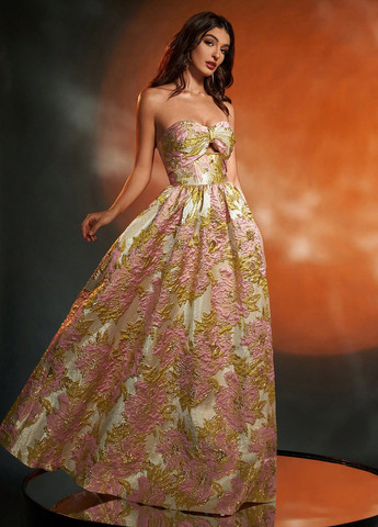 Комбінована святковий, вечірня сукня з відкритими плечима, з відкритою спиною SHEIN з квітковим принтом