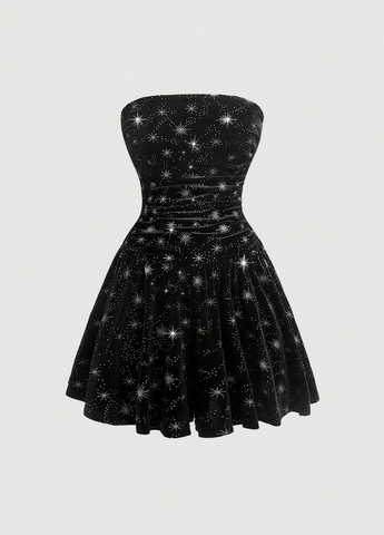 Комбінезон SHEIN комбінезон-шорти зірки чорний вечірній, коктейльний поліестер