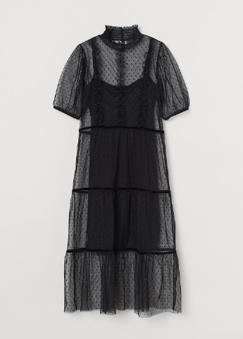 Черное коктейльное платье а-силуэт H&M в горошек