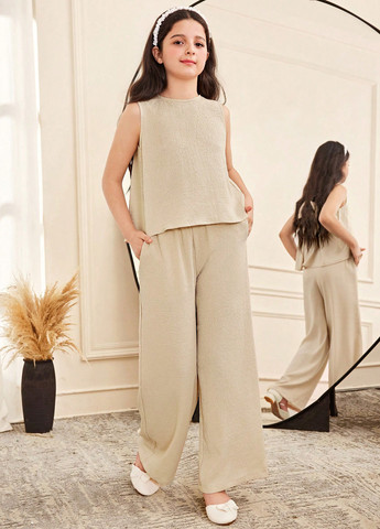 Кремовий літній костюм (топ, штани) SHEIN
