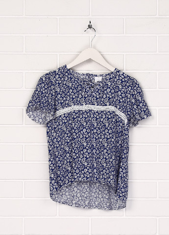 Синяя цветочной расцветки блузка с коротким рукавом C&A летняя