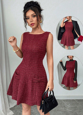 Бордовое праздничный, деловое, кэжуал платье клеш, а-силуэт SHEIN однотонное