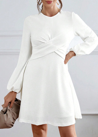 Белое кэжуал платье а-силуэт SHEIN однотонное