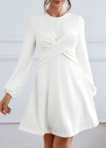 Белое кэжуал платье а-силуэт SHEIN однотонное