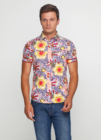 Цветная кэжуал рубашка с цветами De Kuba с коротким рукавом