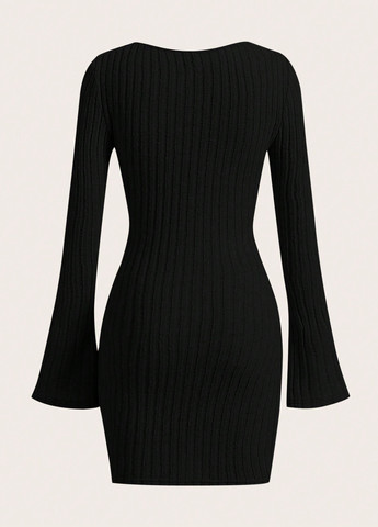 Черное кэжуал платье футляр SHEIN однотонное