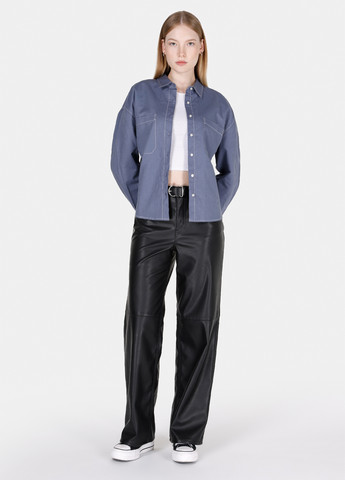 Серо-синяя кэжуал рубашка однотонная Colin's