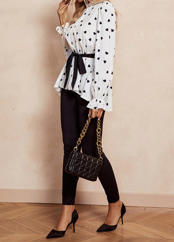 Черно-белый демисезонный комплект (блуза, леггинсы) SHEIN