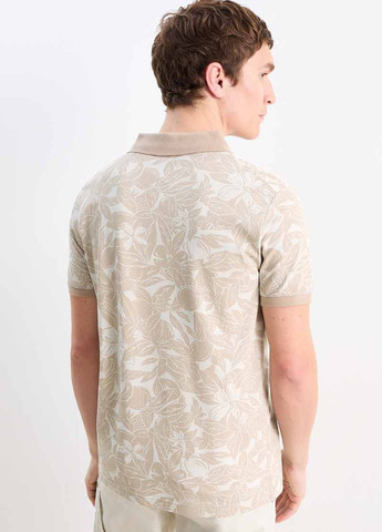 Бежевая футболка-поло для мужчин C&A с цветочным принтом