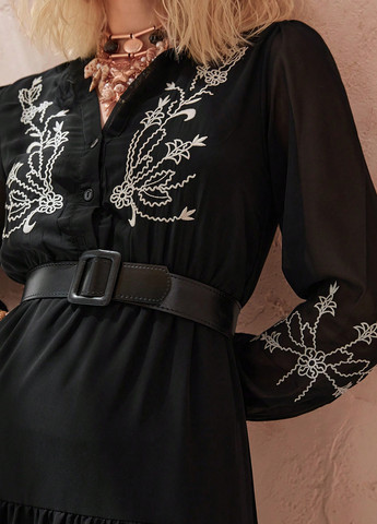 Чорна кежуал сукня з спідницею-сонце, сукня-сорочка SHEIN однотонна