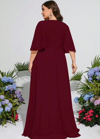 Бордовое праздничный, вечернее платье SHEIN однотонное