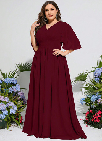 Бордовое праздничный, вечернее платье SHEIN однотонное