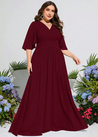 Бордовое праздничный, вечернее платье SHEIN однотонное