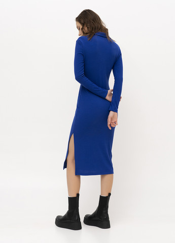 Синее кэжуал платье-поло с длинным рукавом поло KASTA design однотонное
