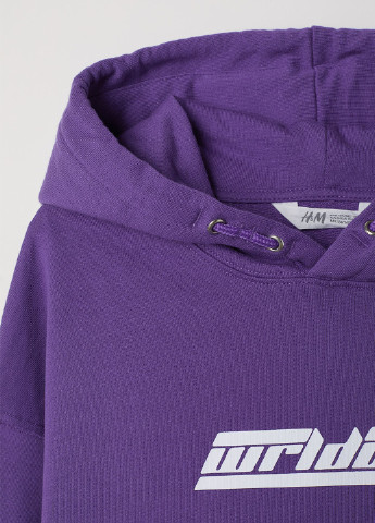 Худи H&M надписи фиолетовые кэжуалы трикотаж, хлопок