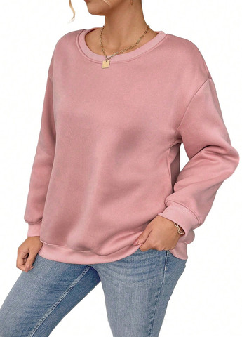 Розовый свитшот SHEIN однотонный без декора (329912509)