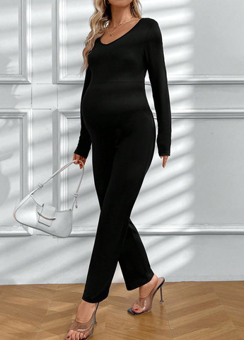 Комбінезон для вагітних SHEIN комбінезон-брюки однотонний чорний кежуал поліестер