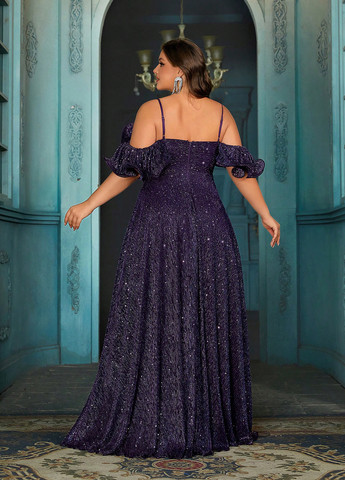 Темно-фіолетова вечірня сукня з спідницею-сонце, в стилі армпір, з відкритими плечима, плісована SHEIN з візерунком "перець з сіллю"