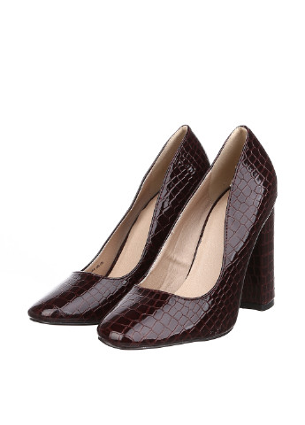 Темно-бордовые женские кэжуал туфли с тиснением, лаковые на высоком каблуке английские - фото