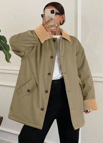 Оливковое (хаки) демисезонное Пальто SHEIN