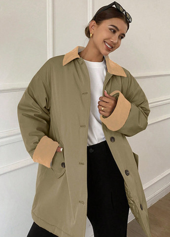 Оливковое (хаки) демисезонное Пальто SHEIN