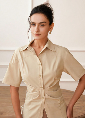 Бежевая классическая, кэжуал рубашка однотонная SHEIN