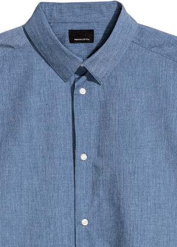 Синяя кэжуал рубашка однотонная H&M с длинным рукавом