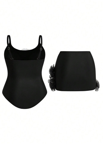 Черный летний комплект (купальник, юбка) SHEIN