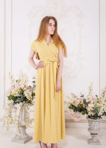 Комбинированное вечернее платье а-силуэт JadFashion в горошек
