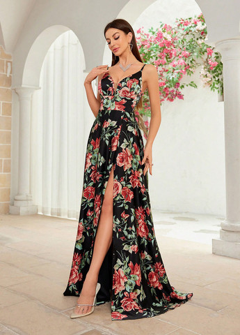 Чорна вечірня сукня в стилі армпір SHEIN троянди