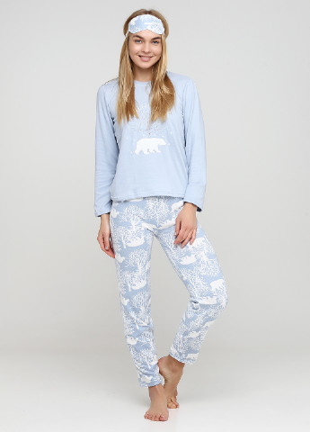 Голубая всесезон пижама (лонгслив, брюки, повязка) лонгслив + брюки Pijamoni