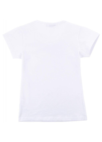 Біла демісезонна футболка дитяча з коротким рукавом та мереживним оборкою (7134-164g-white) Matilda