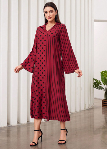 Красное кэжуал платье а-силуэт SHEIN с геометрическим узором