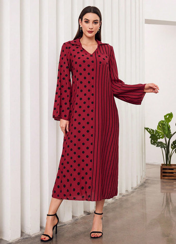 Красное кэжуал платье а-силуэт SHEIN с геометрическим узором