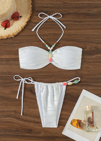 Белый летний купальник (лиф, трусики) раздельный, бандо SHEIN