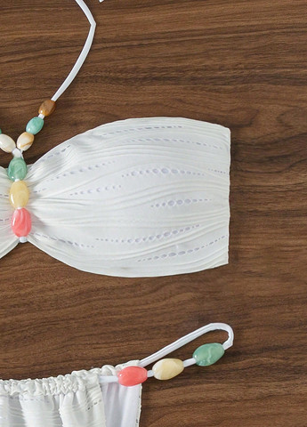 Белый летний купальник (лиф, трусики) раздельный, бандо SHEIN