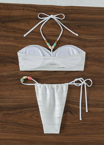 Белый летний купальник (лиф, трусики) раздельный, бандо SHEIN