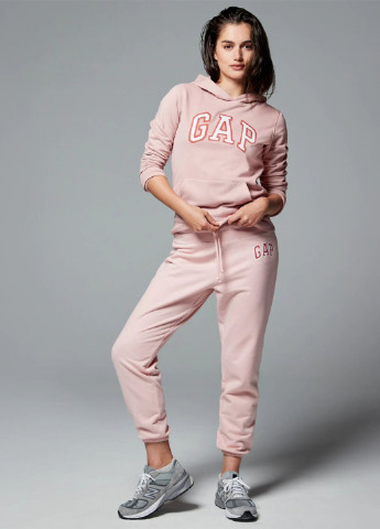Костюм (худи, брюки) Gap однотонный светло-розовый спортивный хлопок, футер