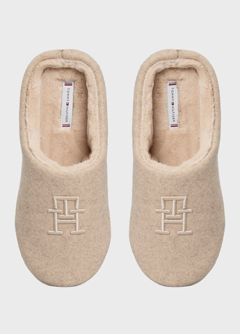 Бежевые тапочки Tommy Hilfiger с вышивкой, с логотипом
