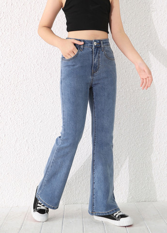 Синие демисезонные клеш фит джинсы SHEIN