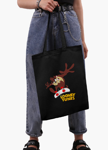 Еко сумка шоппер черная Таз Луни Тюнз ( Taz Looney Tunes) на молнии (9227-2876-BKZ) MobiPrint (236265714)