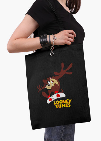 Еко сумка шоппер черная Таз Луни Тюнз ( Taz Looney Tunes) на молнии (9227-2876-BKZ) MobiPrint (236265714)