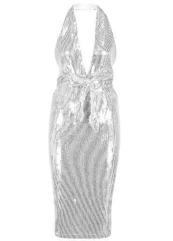 Серебряное коктейльное платье футляр Boohoo однотонное