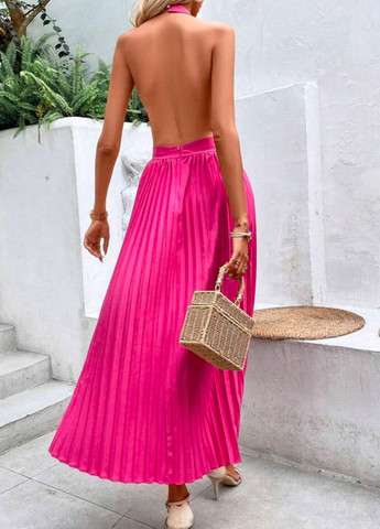 Малиновое кэжуал платье плиссированное, с открытой спиной, клеш SHEIN однотонное