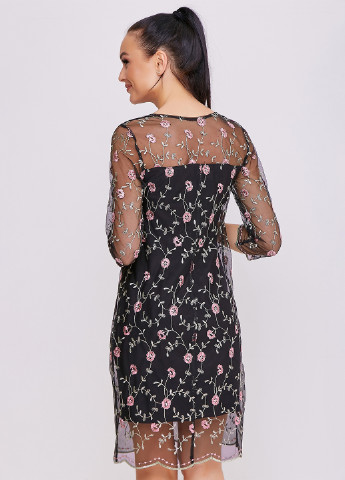 Черное кэжуал платье а-силуэт ST-Seventeen с цветочным принтом