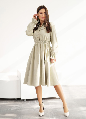Оливкова повсякденний сукня жіноча сорочка ISSA PLUS однотонна